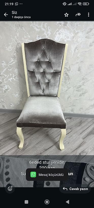 6eded stul yenidir.
200 azn
Sumqayit.
Aysel banu lalafo.az -da 6eded stul yenidir.
200 azn
Sumqayit.
Aysel banu