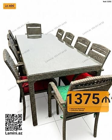 perla stul: Bağ üçün masa dəsti – Kod: 12202 Tərkibi: - 1 ədəd iri düzbucaqlı — 1