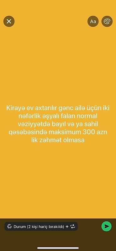 Axtarılır: Gənc ailə üçün kirayə ev. Tələblər: - 2 nəfərlik - Əşyalı lalafo.az -da Axtarılır: Gənc ailə üçün kirayə ev. Tələblər: - 2 nəfərlik - Əşyalı