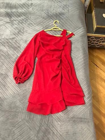 ted baker: Qırmızı kokteyl/ziyafət paltarı - Model: asimmetrik çiyin kəsimi — 1