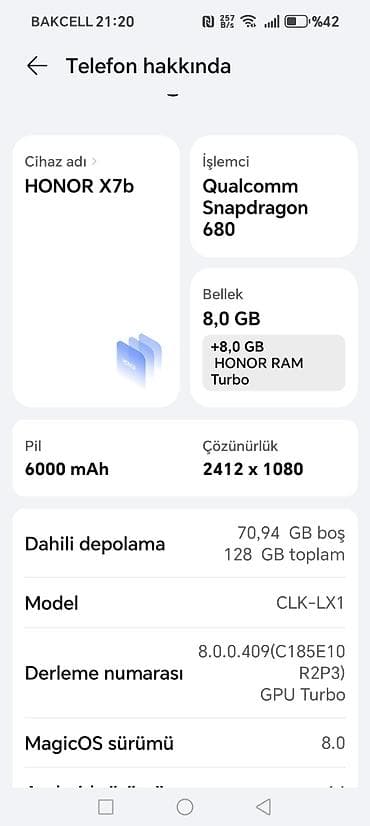 borofone be28 plus: Honor X7b, 128 GB, rəng - Qara, Sensor, İki sim kartlı, Barmaq izi — 6