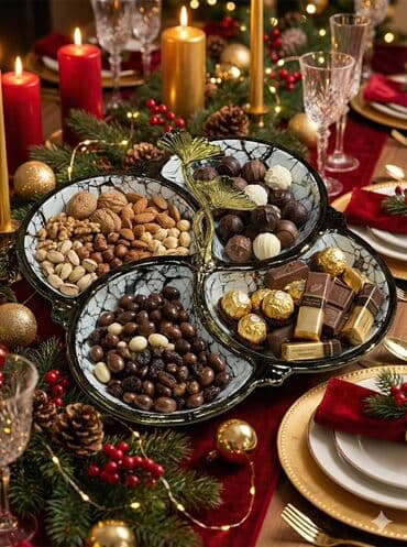 Marmar naxışlı, 4 bölməli servis qabı - Material: Keramika/porseleinə