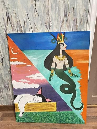 haski sekilleri: Mövzu: Akvarel/akril tablo – “Gecə və Gün” kompozisiyası Təsvir: - Əl — 2