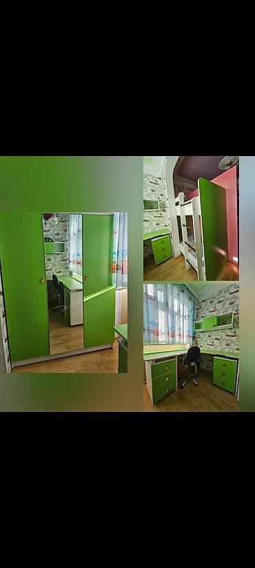 Для девочки и мальчика, Б/у, 2 односпальные кровати, Письменный стол, Шкаф — 1