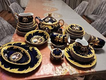 Nahar dəsti, rəng - Göy, Farfor, Madonna, 6 nəfərlik, Fransa