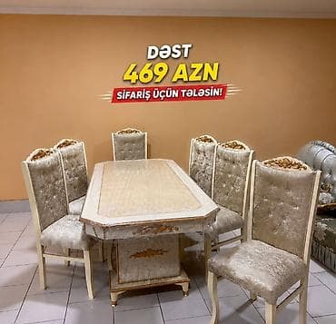 stol stul ucuz: Klassik üslublu yemək otağı dəsti - Dəst: 1 süfrə masası + 6 ədəd — 1