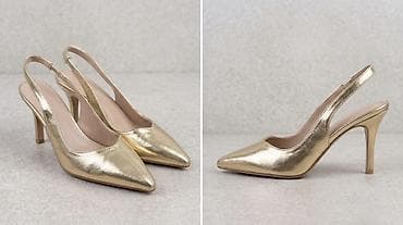 Женская обувь: Qızılı rəngdə qadın klassik slingback tuflilər - Parlaq metalik — 1