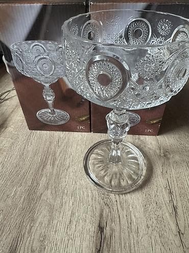 ваза для сладостей: Kristal ayaqlı qend ve ya murebbe qabi (1 ədəd) - Material: şəffaf — 4