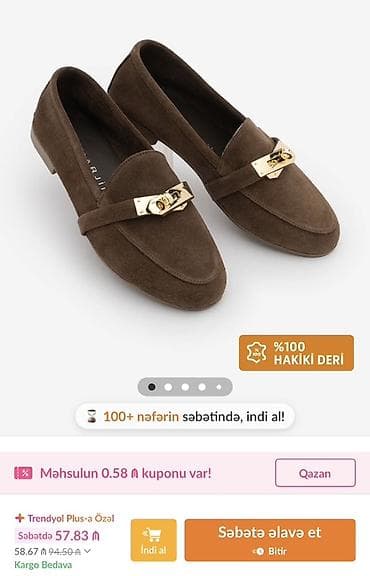 Мокасины и лоферы: Məhsul: Qadın loafer ayaqqabısı - 37 ölçü - Material: 100% həqiqi — 1