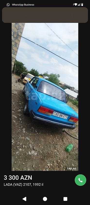 masin satisi: LADA (VAZ) 2107 – 1992 il Qiymət: 3 300 AZN - Kuzov: sedan, mavi — 3