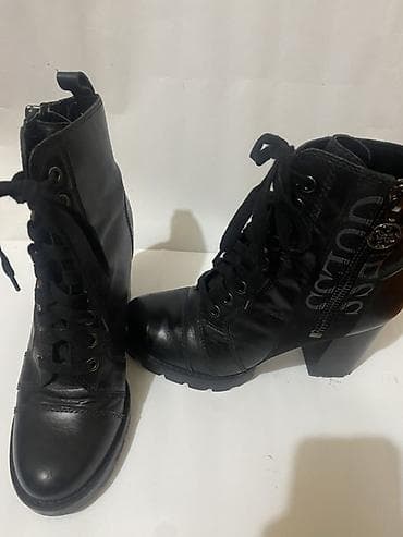 çekmeler: Qara dəri qadın çəkmələri - Material: hamar qara dəri, tekstil — 1