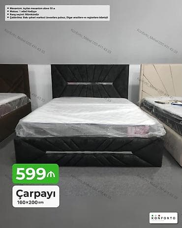 Çarpayı – 160×200 sm - Yumşaq parça üzlüklü, müasir dizaynlı başlıq — 1