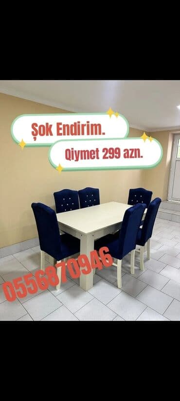 uşaq stol stul: Qonaq otağı üçün, Yeni, Açılmayan, Dördbucaq masa, 6 stul — 6