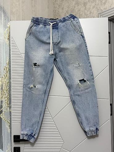 boyfrend şalvar: Məhsul: Cins jogger şalvar - Model: yırtıqlı/distyress edilmiş jogger — 1