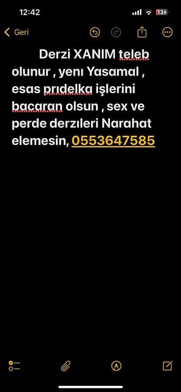 Anbar: Vakansiya: Dərzi xanım Təsvir: - Yeni Yasamal ərazisində iş. - Əsas — 1