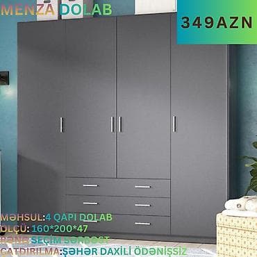 4 qapılı, Siyirməli, Boz, Açılan, Düz dolab