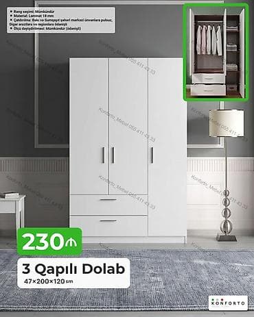 3 qapılı geyim dolabı - Ölçü: 47 × 200 × 120 sm - Material: 18 mm — 1
