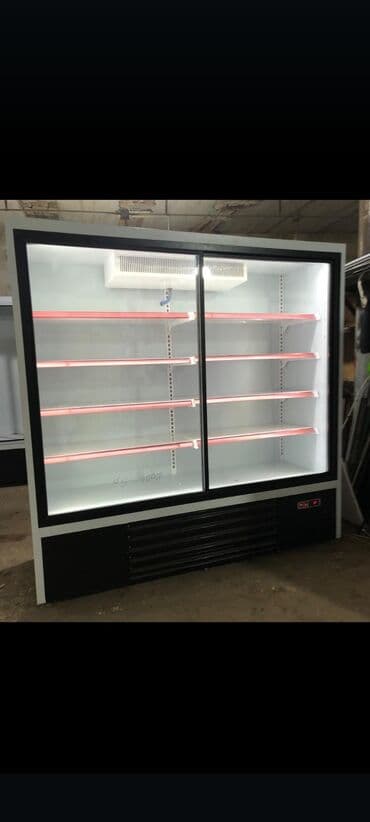 soyuducuların satışı: Qırmızı rəngdə, sürüşən şüşə qapıları olan ticarət soyuducusu — 2