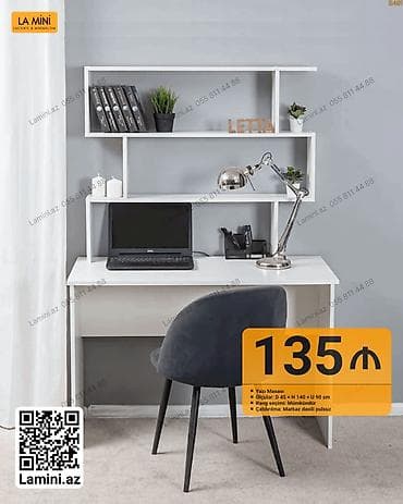 Düz masa, Stul ilə, Polkalı, Siyirməsiz, Sadə laminat
