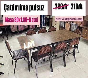Restoran, kafe, bağ, mətbəx və s üçün masa destleri Masa + 8 Stul 210