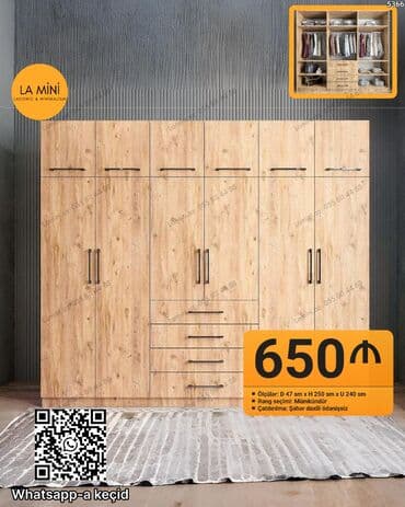 Dolablar: Açılan, 6 qapı Düz dolab, Qarderob, paltar dolabı — 1