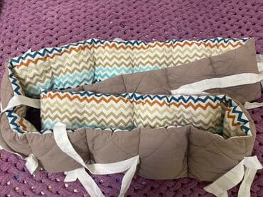 Uşaq beşik qoruyucu dəsti - Daxili hissə ziqzaq naxışlı (mavi