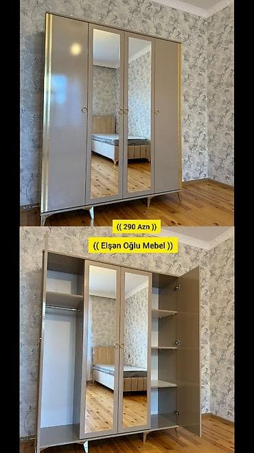 skaf paltar: Yeni, 4 qapılı, Güzgülü, Rəngli, Açılan, Düz dolab — 1