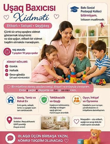 Uşaq Baxıcısı Xidməti Etibarlı • Səliqəli • Qayğıkeş Bakı Sosial