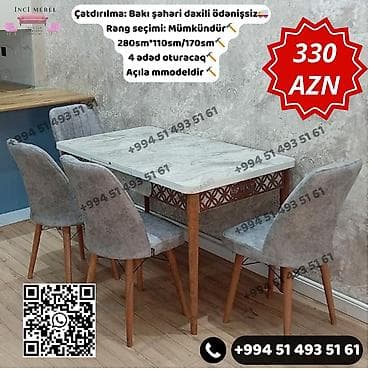 Mətbəx üçün, Yeni, Açılan, 4 stul