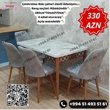 metbext moyka: Mətbəx üçün, Yeni, Açılan, Dördbucaq masa, 4 stul — 1