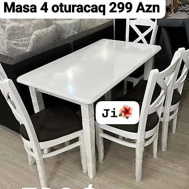 kohnə stul: Ağ rəngdə yemək dəsti: - 1 düzbucaqlı masa - 4 ədəd kürsü Masanın üst — 1