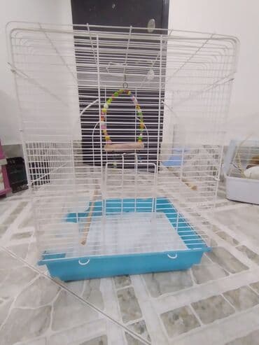 taxta qəfəs: Quş qəfəsi – geniş və rahat model - Material: ağ rəngli metal — 1