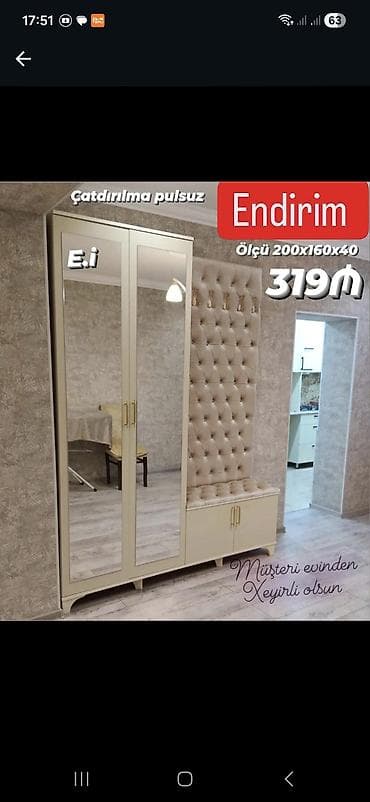 kombi şkaf: Dəhliz üçün lüks kombi mebel dəsti - Ölçü: 200x160x40 sm (şəkildə — 1