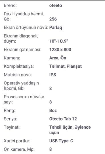 planşetlər: Planşet otteo tab 12 ela vəziyyəti heç bir prablemi yoxdur qiymət — 3