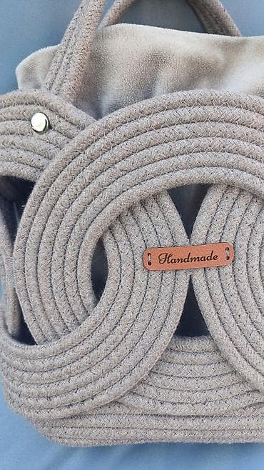handmade: Məhsul: Əl işı – ip kordon dizaynlı çanta - Material: qalın toxumalı — 2