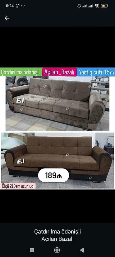 divan olcusu: Açılan-bazalı divan - Ölçü: 210 sm uzunluq - Mexanizm: açılan, bazalı — 1