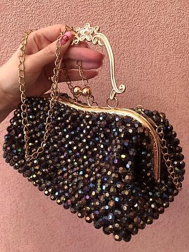 Zərgərlik əşyaları: Handmade Qara kristal muncuqlarla işlənmiş zərif çanta - Material — 4