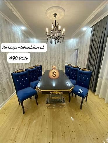 stol stul kafe ucun: Qonaq otağı üçün, Yeni, Açılmayan, Dördbucaq masa, 6 stul — 1