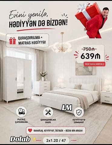 Ağ rəngdə elegant yataq otağı dolabı dəsti. Xüsusiyyətlər: - Model — 1