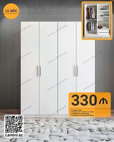 4 qapılı dolab – minimal dizayn, funksional daxili quruluş