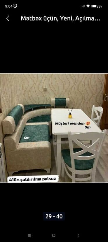 quxna stulu: 🇹🇷Turkiye istehsali. Metbex masa desti Masa 4 oturacaq divan Masa — 3