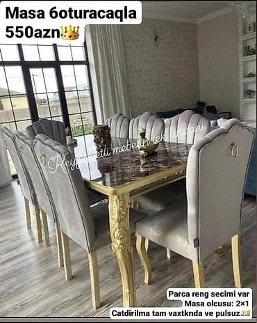 stol stullar: 😍 *Masa 6 oturacaq cemii 550 azn* Yuksek keyfiyyet 🌈 *Parca Reng — 1