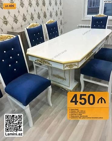stol ustul: Masa Dəsti - Ölçülər: 100 × 200 sm - Mexanizm: Açılmayan - Stul sayı — 1