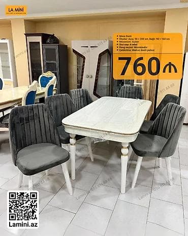 saloglu stullar: Qonaq otağı üçün, Açılan, Dördbucaq masa, 6 stul — 1
