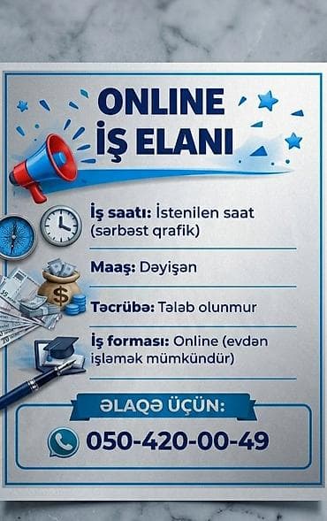 evden online is elanları: Online iş elanının təsviri - İş saatı: İstənilən saat, sərbəst qrafik — 1