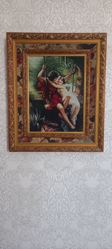 гобеленовые наволочки 40х40: Qızılı rəngli çərçivəyə salınmış, klassik üslubda olan divar üçün — 1