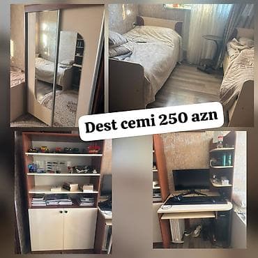 Genc oda deste daxildir 2 eded carpayi yazi masasi kitab refi ve dolab
