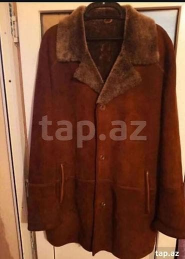 Kişi üçün təbii dəridən (shearling) qış plaşı. - Rəng: tünd qəhvəyi -