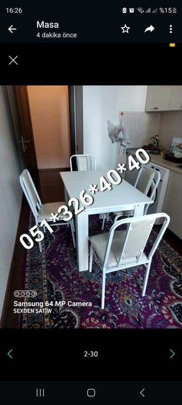 Masa və oturacaq dəstləri: Mətbəx üçün, Yeni, Açılmayan, Dördbucaq masa, 4 stul — 21