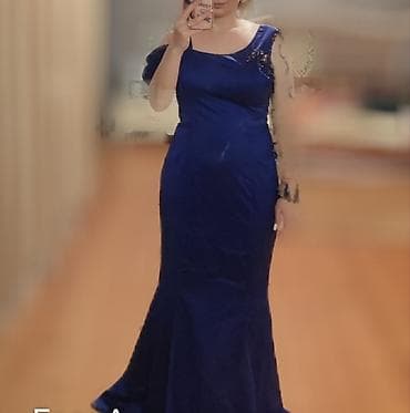 Göy rəngdə zərif gecə/libas - Model: mermaid/kloş ətəkli uzun ziyafət — 2